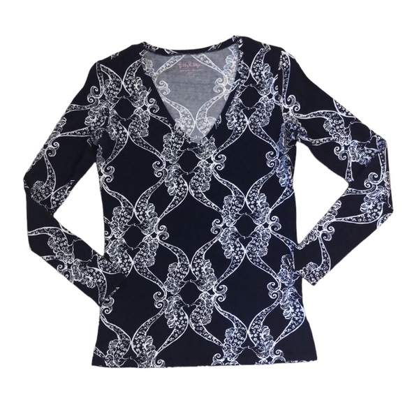Lilly Pulitzer Kissing Seahorse Jodie V-neck Longsleeve Blue and White Size XS - Picture 1 of 13